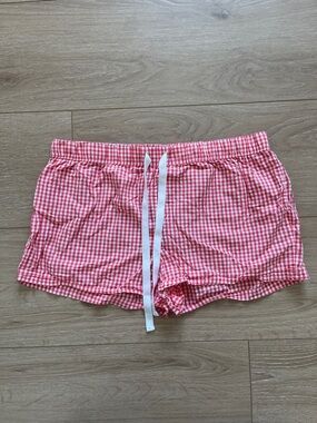 Pink Organic Cotton Gingham Drawstring Lounge Shorts